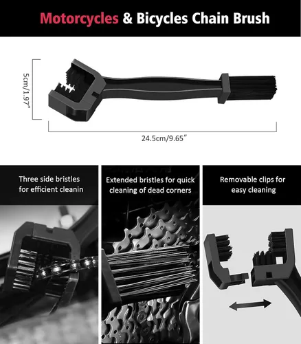 Vista 5 de YeewayVeh Kit de limpieza de motocicleta de 6 piezas con cepillo de detalles de pelo de jabalí, seguro para cromo, cadena, neumáticos y motor