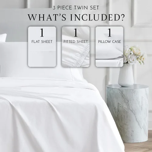 Vista 2 de Linen Closet Juego de sábanas tamaño individual – 100% algodón natural percal, juego de sábanas de cama individual de 3 piezas refrescante