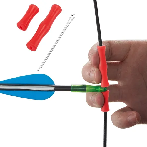 Vista 2 de Sumind 6 juegos de guardias de dedo con cuerda de arco arco arco dedo protector para caza (rojo)