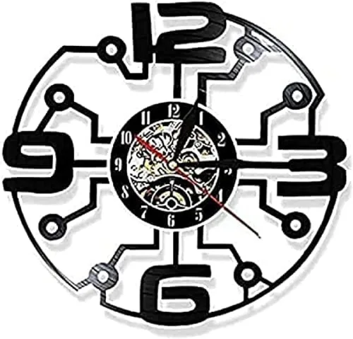 Reloj de pared grande con números arábigos, relojes de tiempo de disco de vinilo, números grandes, luz LED, reloj colgante silencioso, vintage, idea