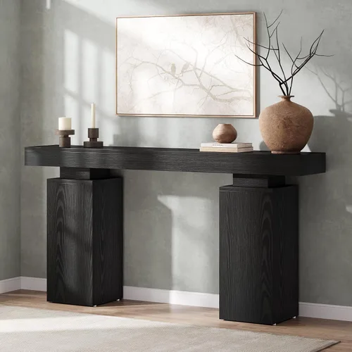 Vista 10 de Tribesigns - Mesa consola de 63 pulgadas de largo, mesa de entrada estilo granja detrás del sofá, soporte de vestíbulo de madera, mueble moderno