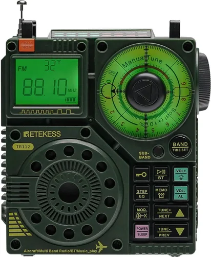 Retekess Receptor de radios de onda corta TR112, receptor de radio multibanda AIR VHF AM FM SW WB, radio de batería de 1600 mAh con Bluetooth,