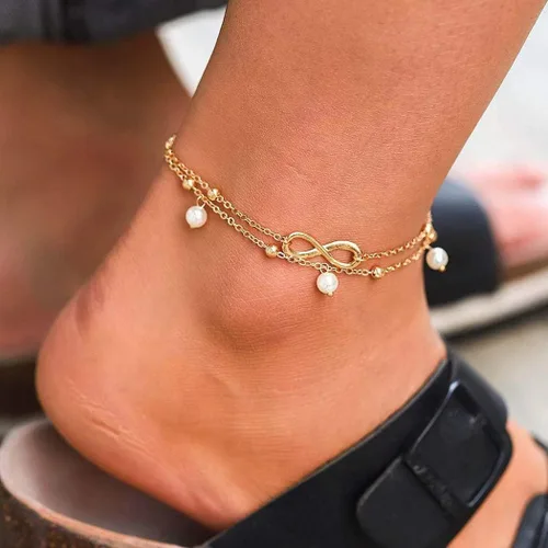 Vista 5 de Zoestar Pulsera para el tobillo de tres capas Cadena con hojas, accesorios de joyería para pie, para mujeres y niñas