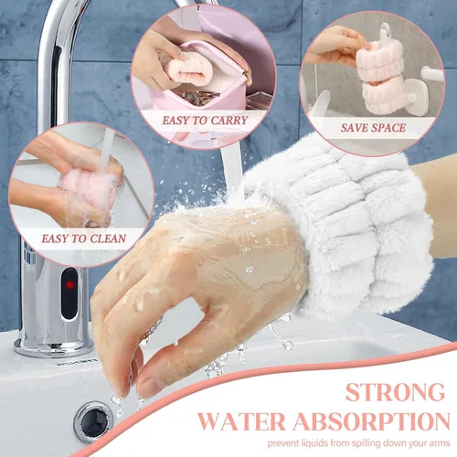 Vista 4 de Crosize 8 piezas de bandas de muñeca de microfibra para spa para lavado facial de mujeres, bandas de muñeca absorbentes para lavado facial