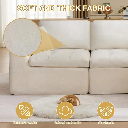 Vista 5 de Sofá modular de nube de 110 pulgadas para sala de estar, sofá modular tapizado en forma de L con otomana móvil, sofá de espuma de asiento profundo
