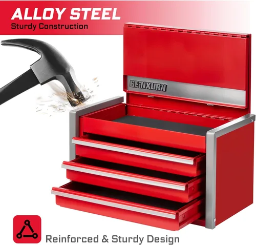 Vista 6 de Geinxurn Caja de herramientas roja rodante de 3 cajones, caja de herramientas apilable de acero resistente con cajones con cerradura, gabinete