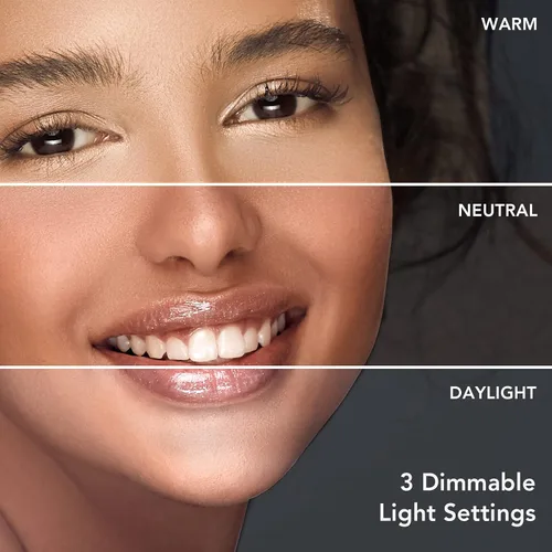 Vista 3 de Fancii Espejo de maquillaje de viaje LED recargable con 3 ajustes de color, espejo de aumento desmontable de 10x, luz táctil regulable, soporte