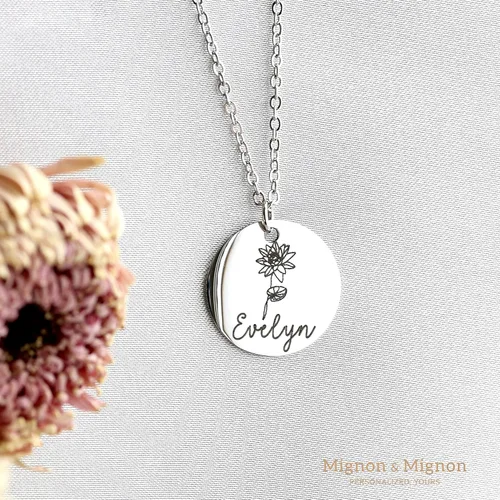 Vista 6 de MignonandMignon Personalized Birth Flower Necklace Gift for Her Jewelry Floral Bouquet June Birthday Gift for Her - LCN-FL