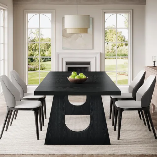 Vista 4 de Tribesigns Mesa de comedor grande para 6-8 personas, mesa de cocina moderna de 70.9 pulgadas para cena con patas de madera negra, mesa de comedor