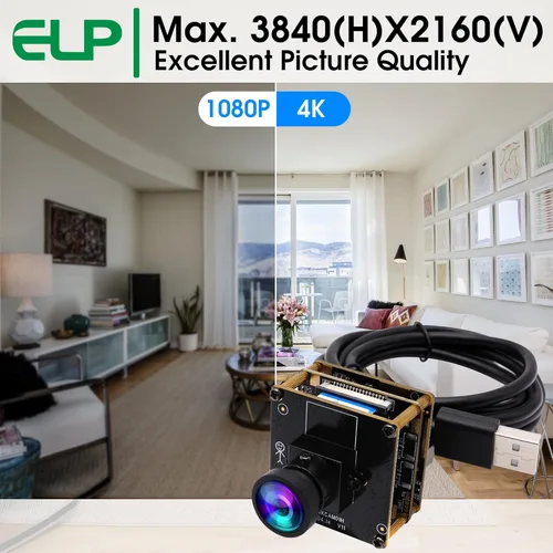 Vista 3 de ELP Cámara USB HDMI 4K - Gran angular, zoom digital 2X, H.265, 8MP, UVC USB2.0 para portátil y monitor