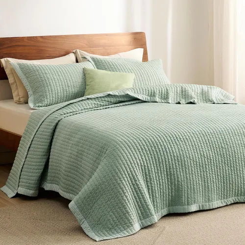 Vista 20 de Bedsure Colchas de tamaño individual – Juego de ropa de cama individual, edredón de edredón ligero a rayas neutrales, juego de 2 piezas con colcha