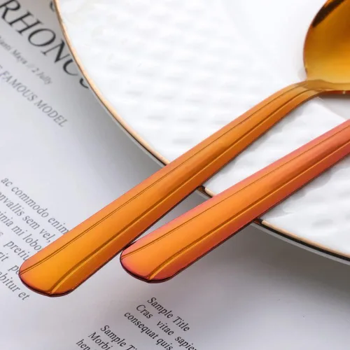 Vista 6 de QIBOMOON - Juego de cucharas de té de acero inoxidable para el hogar, cocina, restaurante, juego de 12 a 5.86 pulgadas, rojo mágico