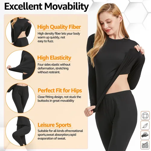 Vista 5 de UNIQUEBELLA Womens Thermal Underwear, Thermal Base Layers Women - Ski Wear Ladies Compression Athletic Long Johns Skins Set
