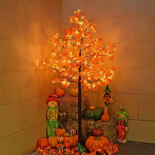 Vista 8 de LIGHTSHARE 2 piezas de 4 pies 144 LED (72 LED cada uno) árbol de arce iluminado artificial blanco cálido para Halloween, decoración de otoño