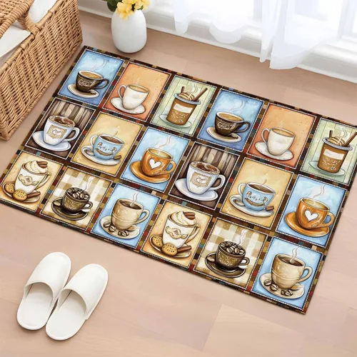 2x3 Door Mat, Watercolor Coffee Non-Skid Rubber Backing Large Rectangle Rugs - Living Room Bedroom Home Office, Retro Coffee Patchwork Indoor Floor