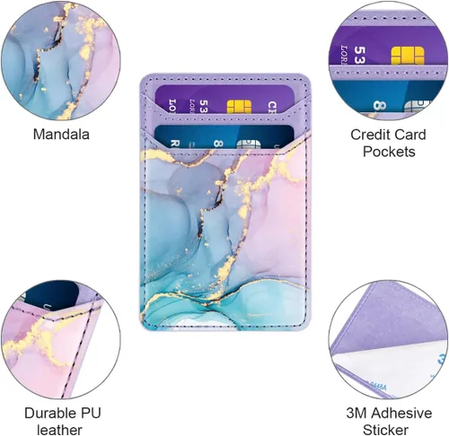 Vista 4 de Portador de Tarjetas Autoadhesivo para la Parte Posterior del Teléfono, Bolsillos de Billetera de Teléfono de Cuero RFID que se Adhieren, Fundas