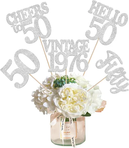 Vista 64 de 15 piezas de centro de mesa de feliz cumpleaños número 10 palos de diez dígitos dobles vintage 2015 centros de mesa de flores palos saludos a 10