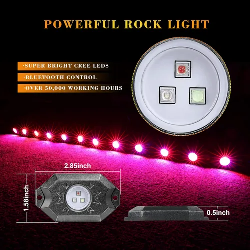 Vista 3 de Kit de luces de roca RGB, 12 cápsulas RGB subterráneas LED con control de aplicación, temporizador, modo de música, luces LED de neón multicolor