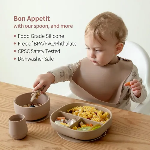 Vista 4 de SAMiGO Cucharas de silicona para bebé autoalimentación 6+ meses - Utensilios para bebés y niños pequeños - Suministros de alimentación para destete