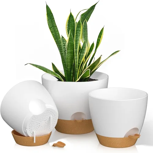 Vista 9 de Plant Pots 5/5.5/6/6.5/7/8 Inch Self Watering Pots, Set of 6 Plastic Planters with Drainage Holes,Plant Pot for Indoor Outdoor Plants(Black)