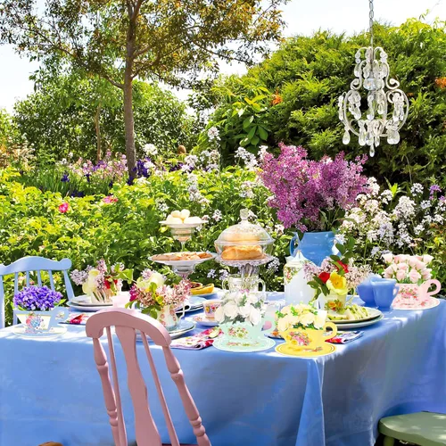 Vista 3 de LaVenty Juego de tazas de té y platillos de fiesta de té floral vintage, 24 piezas