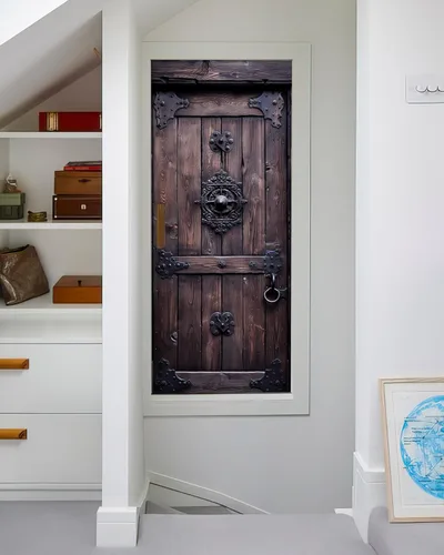 Vista 5 de FLFK Adhesivo para puerta – Puerta vintage beige, mural para despegar y pegar, tamaño combinado 30 x 80 pulgadas, dividido en 2 piezas Mt5423