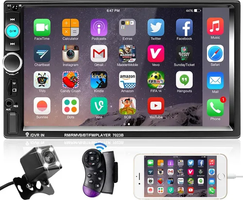 Podofo - Estéreo de auto de doble DIN con radio, pantalla táctil Bluetooth de 7 pulgadas manos libres, Mirror Link, USB, SD, FM, receptor de audio