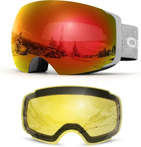 Vista 10 de Odoland Magnetic Interchangeable Ski Goggles with 2 Lens, Large Spherical Frameless Snow Snowboard Goggles for Men Women
