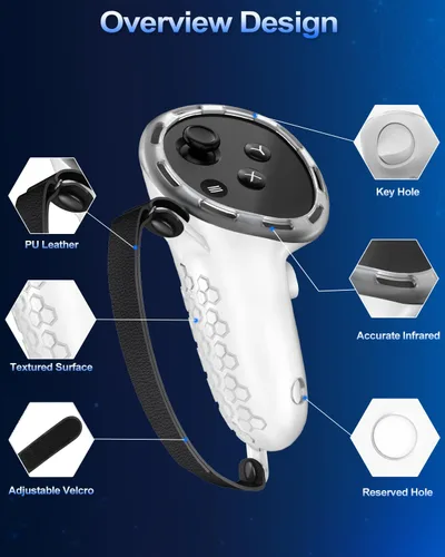 Vista 7 de AMZDM VR Controller Grips for Meta Oculus Quest 3 Touch Plus Controllers Grip Covers Anti-throw Knuckle Straps Protector with Thumbstick Covers