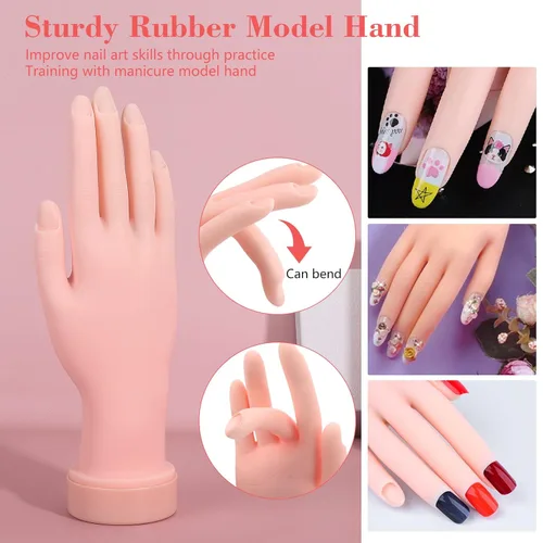 Vista 6 de Mano de práctica de uñas para kit de uñas acrílicas, mano de maniquí de uñas postizas para practicar uñas, dedo de entrenamiento de uñas con kit