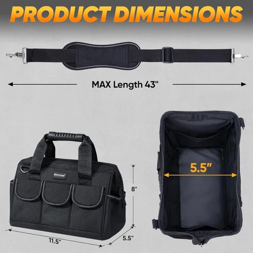 Vista 3 de TICONN Bolsa de herramientas resistente con múltiples bolsillos, organizador de caja de herramientas portátil, bolsa de almacenamiento, con correa