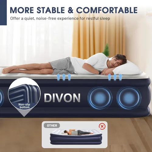 Vista 6 de Colchón de aire individual con bomba incorporada, colchón hinchable elevado de 18'' con autoinflado/desinflado en 2 minutos, colchón inflable