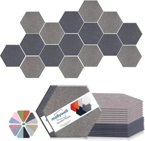 Vista 17 de Mollywell Paneles acústicos hexagonales, de alta densidad, insonorización, azulejos decorativos de fieltro para pared, reducción de ruido