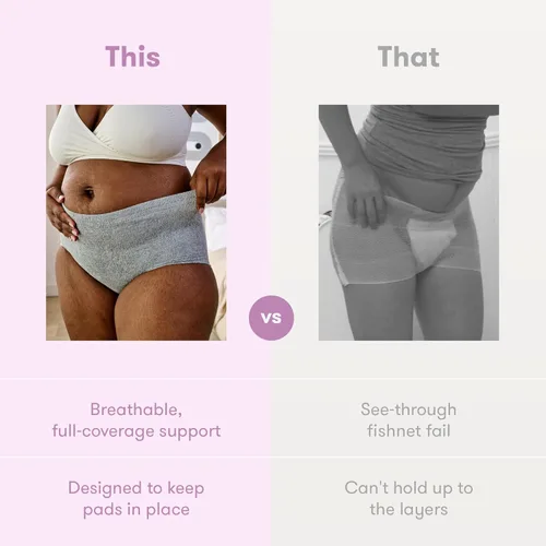 Vista 6 de Frida Mom Ropa interior posparto para mujer para recuperación de cesárea, cintura alta desechable, sin costuras con soporte elástico, esenciales