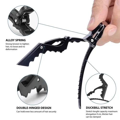 Vista 5 de Juego de 10 clips de cocodrilo de plástico transparente para peluquería, pasadores de seccionado profesional, antideslizantes, pinzas de cocodrilo