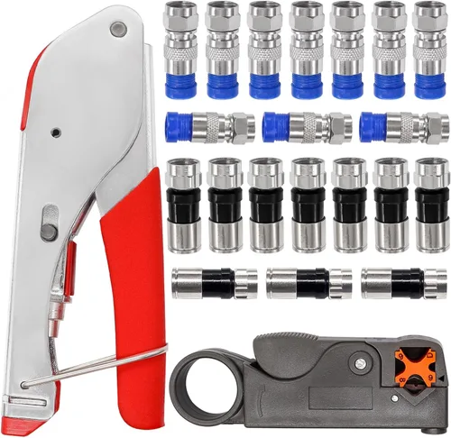 Vista 8 de Taiss Herramienta de compresión coaxial Kit de crimpadora de cable coaxial con 20 conectores RG6 estilo F, ajustable RG6 RG59 RG11 75-5 75-7