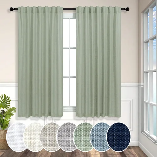 Vista 29 de Cortinas de lino natural semitraslúcidas Pitalk de 36 pulgadas de ancho para sala de estar, juego de 2 paneles con pestaña trasera, cortinas