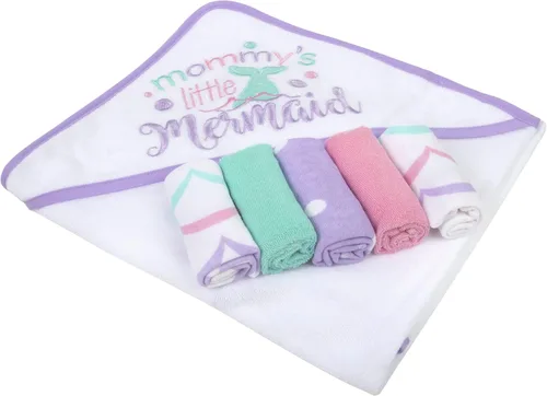 Vista 3 de Juego de toallas y paños con capucha para bebés, niños y niñas de 6 a 12 meses (sirena de mamá)