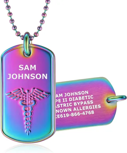 Vista 8 de Divoti Collares clásicos grabados con láser de encargo profundo de la etiqueta de perro de identificación de alerta médica 316L - estilos