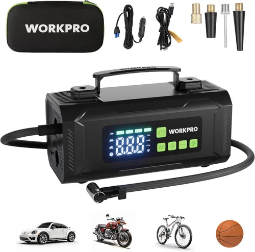 WORKPRO Inflador de neumáticos, compresor de aire portátil, bomba de aire eléctrica de 12 V, 150 PSI para neumáticos de automóvil con medidor de