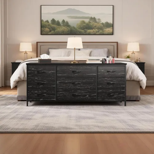Vista 20 de EnHomee Cómoda para dormitorio con 9 cómodas anchas, soporte de TV de 60 pulgadas para dormitorio, cómoda larga y centro de entretenimiento de TV