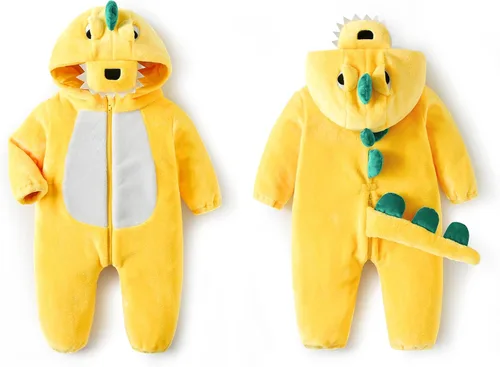 Vista 13 de LOLANTA Disfraz de dinosaurio para niños pequeños, unisex, de franela con capucha, mameluco de disfraz