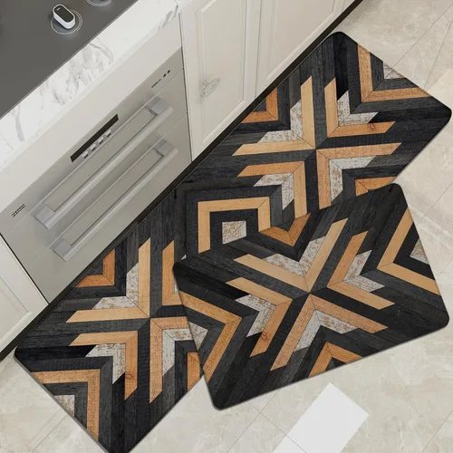 Vista 7 de Tyrot Juego de 2 alfombras de cocina con diseño azteca occidental, antifatiga, acolchadas, bohemias, para suelo, rústicas, estilo granja