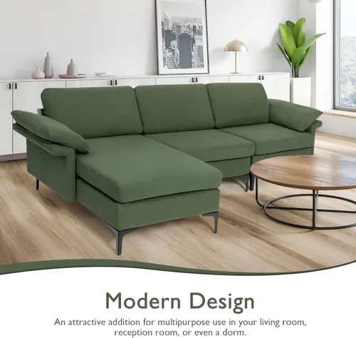 Vista 196 de Giantex Sofá modular de 3 asientos, 100.5 pulgadas de largo convertible con puerto USB y tomacorriente, cojín para reposabrazos, sofá modular