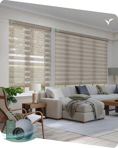 Vista 17 de Persianas motorizadas Yoolax con control remoto, persianas de cebra motorizadas compatibles con Alexa, persianas motorizadas para privacidad
