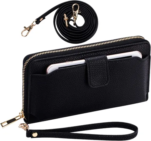Vista 5 de K . A Cartera de pulsera para mujer, bolsa cruzada para teléfono celular, bolso de mano con ranuras para tarjetas RFID, 2 correas para muñeca