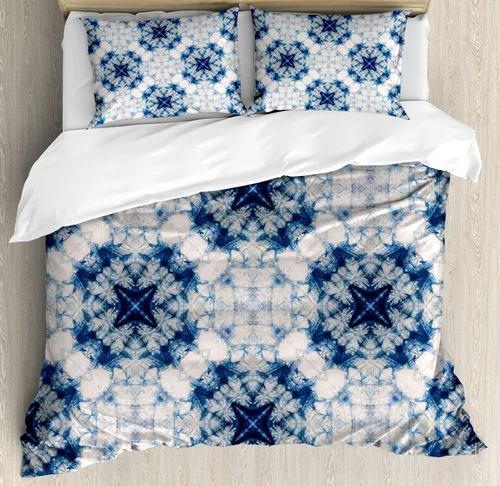 Vista 59 de Ambesonne Hawaii - Juego de funda de edredón de verano, palmeras y hojas exóticas de helecho, fondo colorido abstracto, juego de ropa de cama