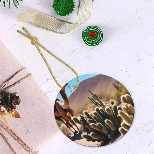 Vista 5 de A Small Camel Round Ceramic Pendant with Hole and Gold Rope for Christmas and New Year Hanging Decoration at Home