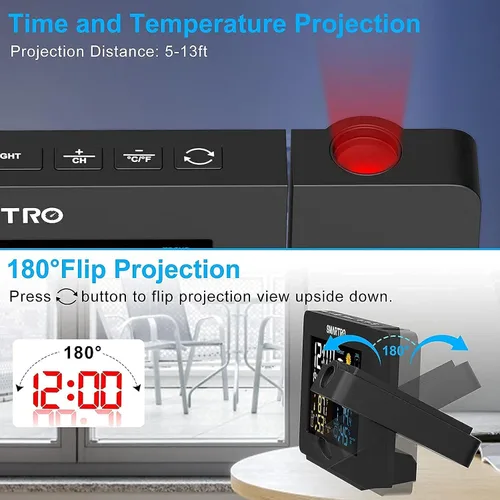 Vista 3 de SMARTRO Reloj despertador de proyección SC91 para dormitorios con estación meteorológica y SC42 Higrómetro digital profesional Termómetro