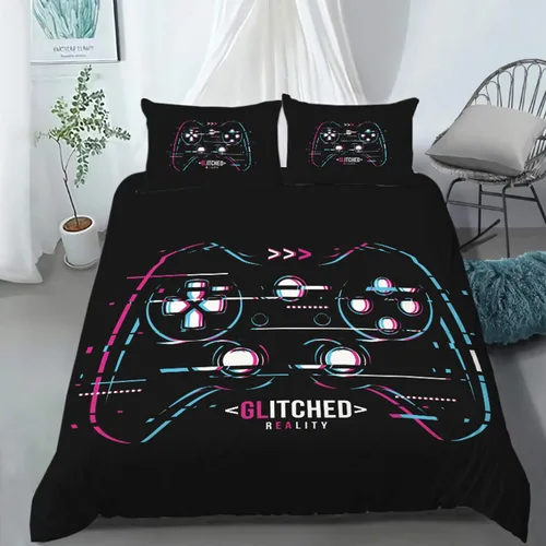 Vista 9 de AILONEN - Ropa de cama con estampado de control de videojuegos, para niños, funda de edredón, supersuave y resistente a la decoloración, 3 piezas